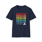 No Kill Shelter support shirt. Navy colored with rainbow “Rescue – Because They Can’t Save Themselves” rainbow animal rescue shirt, adopt don't shop This colorful cat and dog rescue T-shirt promotes TNR, fostering, and animal rescue awareness — perfect for volunteers and compassionate pet lovers.