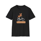 Black t-shirt with a cartoon dog riding a bicycle and the word ‘Doxycycline.’ Cute vet-med pun shirt