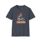 Heather Navy t-shirt with a cartoon dog riding a bicycle and the word ‘Doxycycline.’ Cute vet-med pun shirt