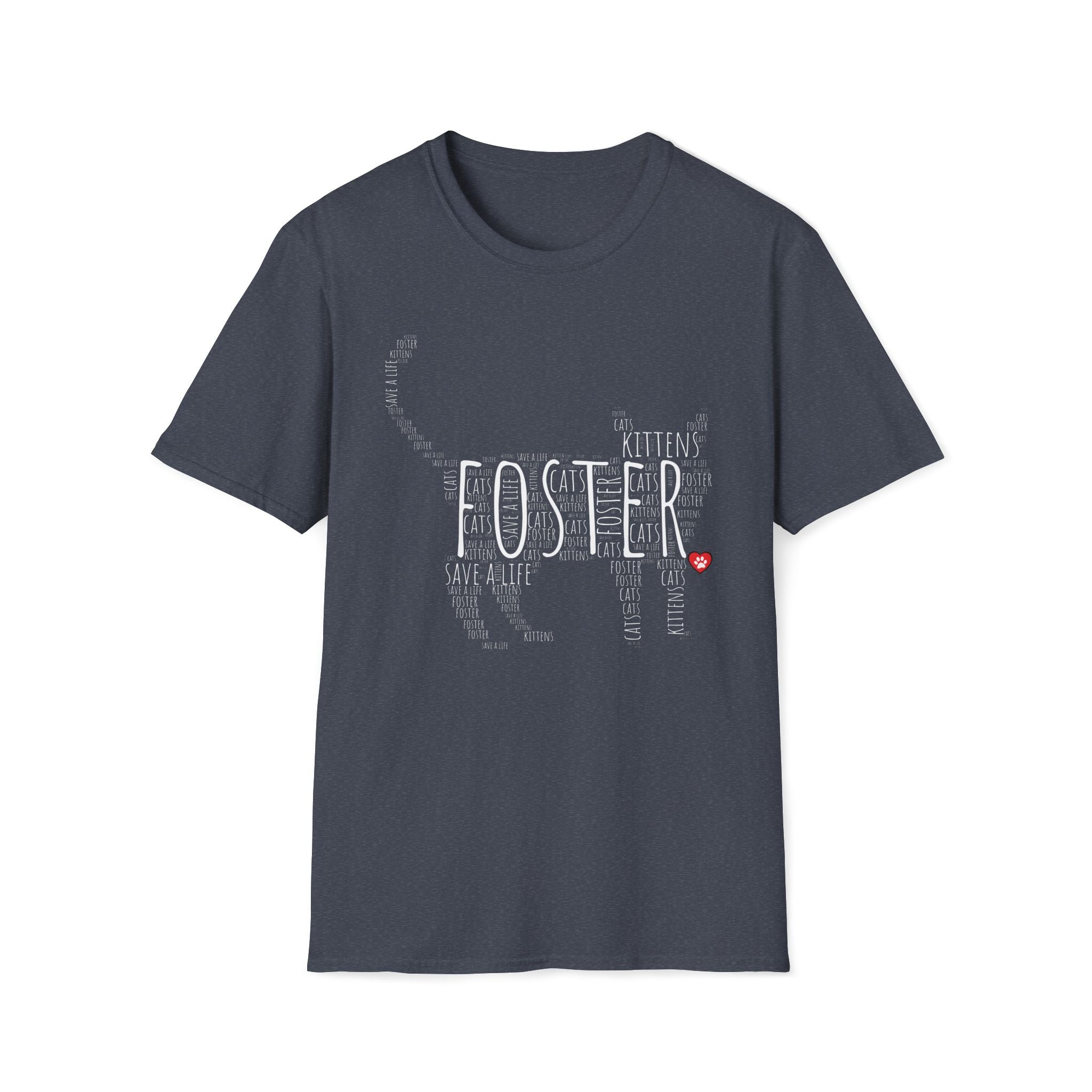navy heather Foster Kitten Word Cloud shirt. Animal rescue tee celebrating foster cats, kittens, and saving tiny lives Foster Kitten Shirt, Foster Mama, Foster Cat T-shirt, Fostering Save Lives, Animal Rescue, Saving Kittens, Save Kittens, Rescue Kitten