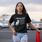 woman wearing a black shirt with cat bold sassy text reads I rescue cats because punching people is frowned upon perfect for animal rescue or tnr