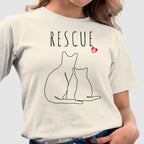 Natural Rescue Minimalist Line Art tee shirt with Cat and Kitten and a little red heart with a white paw print inside.