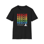  black “Rescue – Because They Can’t Save Themselves” rainbow animal rescue shirt,  This colorful cat and dog rescue T-shirt promotes TNR, fostering, and animal rescue awareness — perfect for volunteers and compassionate pet lovers.