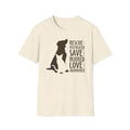 Natural Colored Tshirt with design showing a Dog and CatRescue the Mistreated Save The Injured Love the Abandoned Animal Rescue Shirt