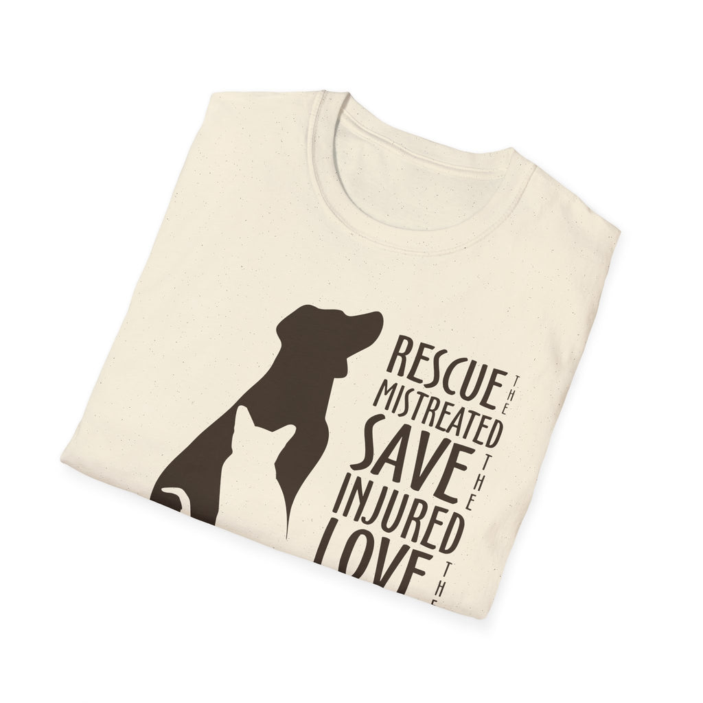 Folded Natural Colored T-ShirtRescue the Mistreated Save The Injured Love the Abandoned Animal Rescue Shirt