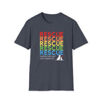 “Rescue – Because They Can’t Save Themselves” rainbow animal rescue shirt,  This colorful cat and dog rescue T-shirt promotes TNR, fostering, adoptions, no-kill, and animal rescue awareness — perfect for volunteers and compassionate pet lovers.