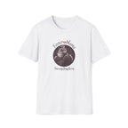 White t-shirt with a graphic of a cat and text 'Foster Mama Saving tiny lives' on a white background
