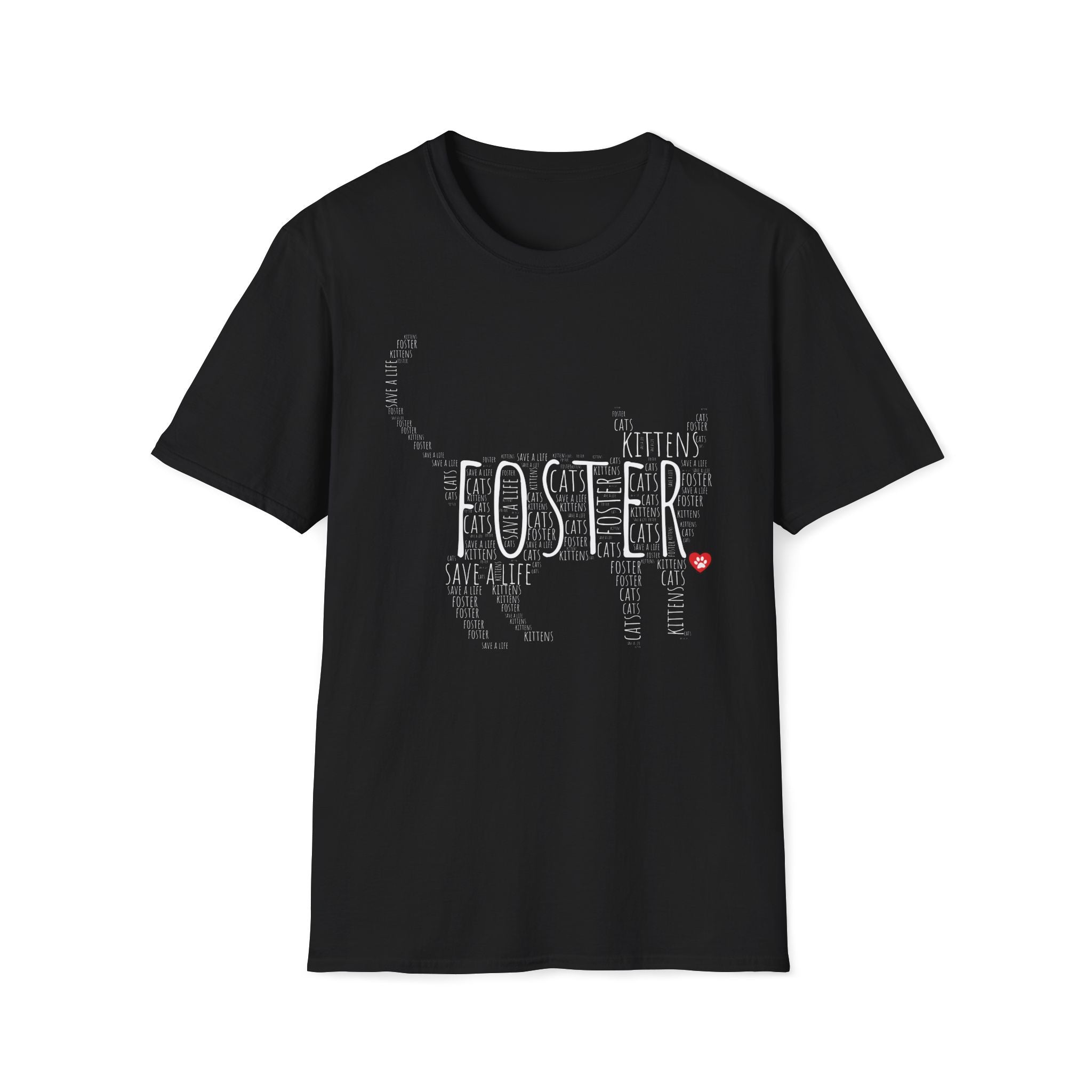  black Foster Kitten Word Cloud shirt. Animal rescue tee celebrating foster cats, kittens, and saving tiny lives.Foster Kitten Shirt, Foster Mama, Foster Cat T-shirt, Fostering Save Lives, Animal Rescue, Saving Kittens, Save Kittens, Rescue Kitten