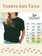 size chart for t-shirt for Tabbys And Tails 